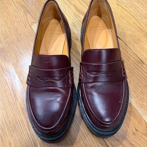 Sezane Glossy Burgundy Albane Leather Loafers